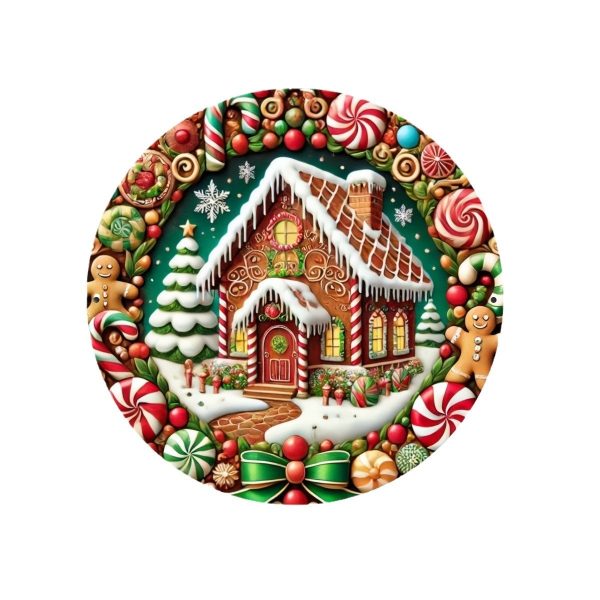 Christmas Candy Gingerbread Man Christmas Tree House Round Wooden Sign Door Plate - Image 5