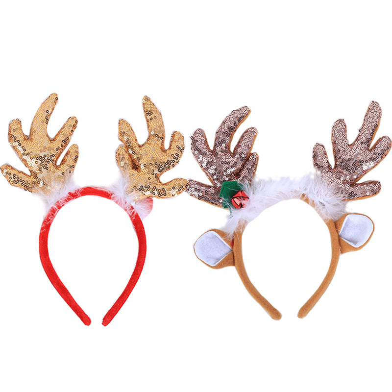Christmas Hair Ornament With Big Antlers And Gold Sequins With Bow 6 Christmas Hair Ornament With Big Antlers And Gold Sequins With Bow - Image 6
