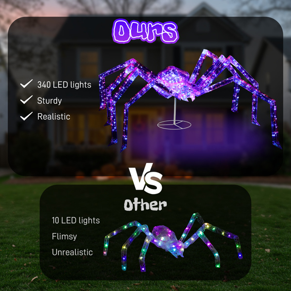 3ft Prism Spider, Illusion, 340 Purple Copper Wire Light, 4.5V 3.6W Halloween Standing Decoration US Specification - Image 8