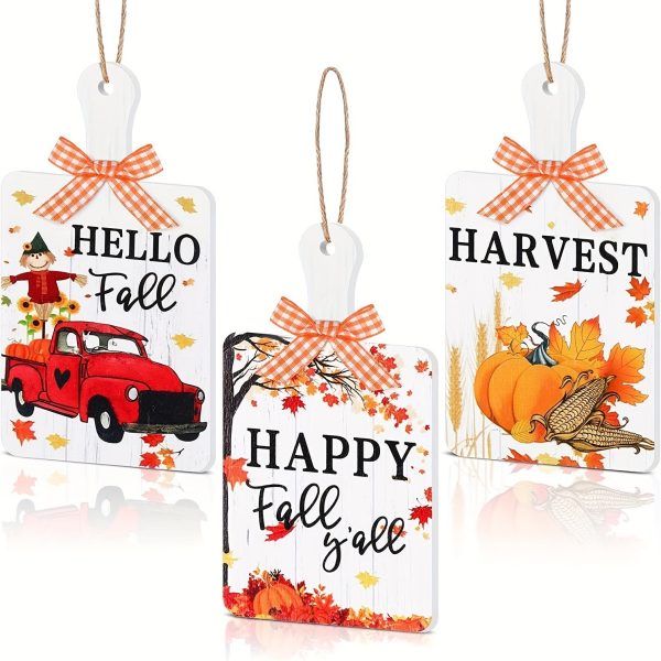 3 Autumn Decorative Supplies Thanksgiving Wooden Door Plate Pendant - Image 4