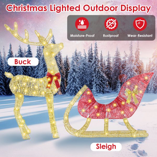 1Pc Lighted Christmas Reindeer & Sleigh Indoor Outdoor Christmas Decoration Christmas Lighted Display With 8 Lighting Modes - Image 7
