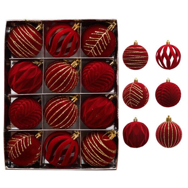 Christmas Red Flocking Colored Drawing Ball 12 6cm - Image 6