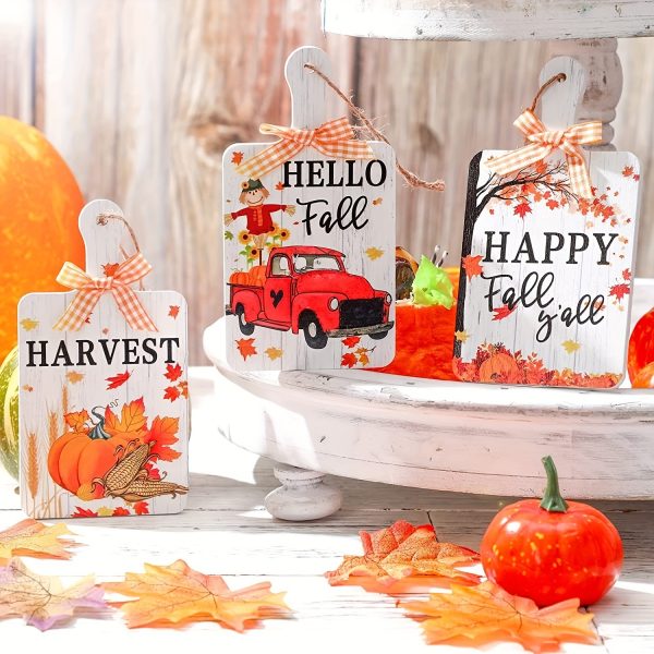 3 Autumn Decorative Supplies Thanksgiving Wooden Door Plate Pendant - Image 6