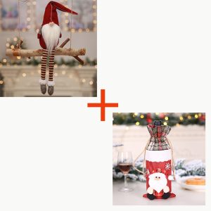 Christmas Wine Bottle Socks and forest old man no face doll