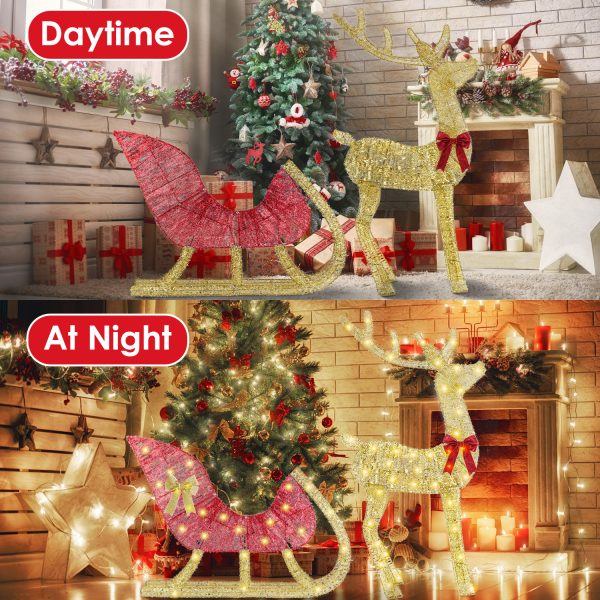 1Pc Lighted Christmas Reindeer & Sleigh Indoor Outdoor Christmas Decoration Christmas Lighted Display With 8 Lighting Modes - Image 9