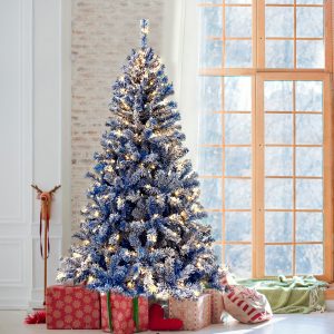 6 Foot Hinged Artificial Fir Christmas Tree With Pre-installed Lights And Snow Covered Artificial Holiday Christmas Tree
