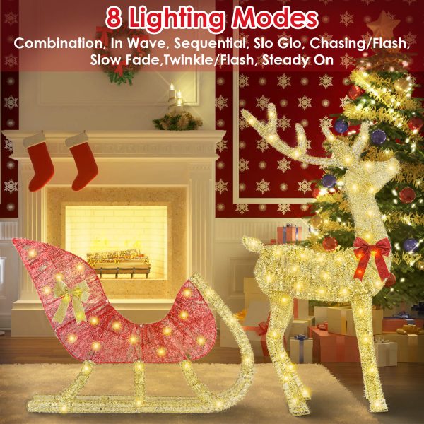 1Pc Lighted Christmas Reindeer & Sleigh Indoor Outdoor Christmas Decoration Christmas Lighted Display With 8 Lighting Modes - Image 4