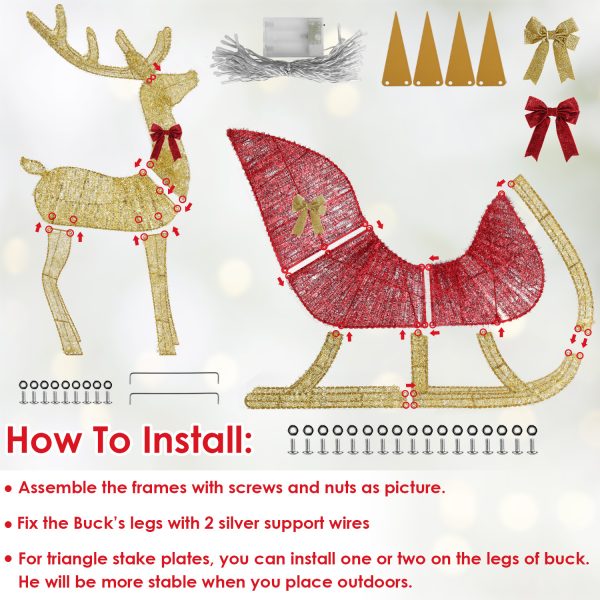 1Pc Lighted Christmas Reindeer & Sleigh Indoor Outdoor Christmas Decoration Christmas Lighted Display With 8 Lighting Modes - Image 5
