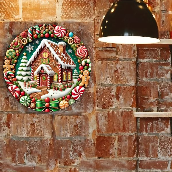 Christmas Candy Gingerbread Man Christmas Tree House Round Wooden Sign Door Plate - Image 3