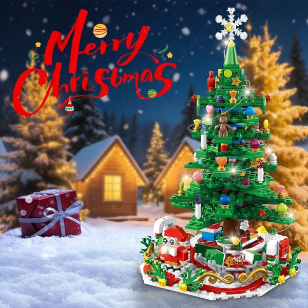 2025 Year Christmas Tree Building Set With LED Light Tabletop Christmas Building Block 24 Days Christmas Countdown Calendar For Boys Girls 3-6 - Image 2