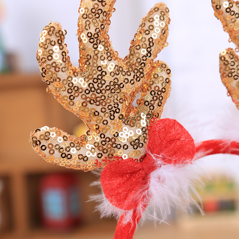 Christmas Hair Ornament With Big Antlers And Gold Sequins With Bow 7 Christmas Hair Ornament With Big Antlers And Gold Sequins With Bow - Image 7