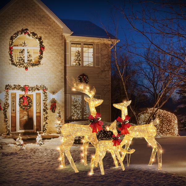 3pcs122x54x38cm Golden Elk Family Courtyard Elk Decoration 1 3pcs122x54x38cm Golden Elk Family Courtyard Elk Decoration