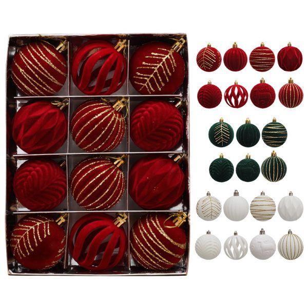 Christmas Red Flocking Colored Drawing Ball 12 6cm - Image 9