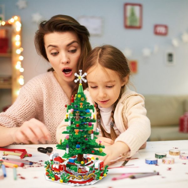 2025 Year Christmas Tree Building Set With LED Light Tabletop Christmas Building Block 24 Days Christmas Countdown Calendar For Boys Girls 3-6 - Image 3