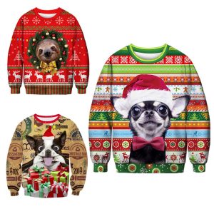 Dog digital print pullover crew neck top