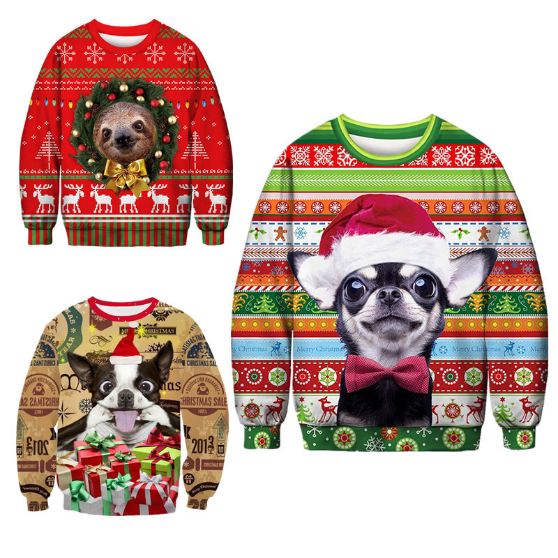 Dog digital print pullover crew neck top 1 Dog digital print pullover crew neck top