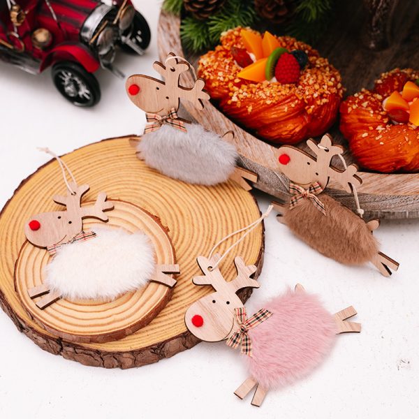 Christmas Wooden Elk Ornaments Red Lamb - Image 4