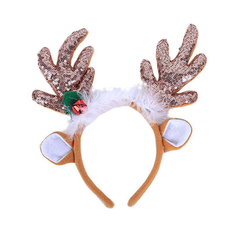Christmas Hair Ornament With Big Antlers And Gold Sequins With Bow 3 Christmas Hair Ornament With Big Antlers And Gold Sequins With Bow - Image 3