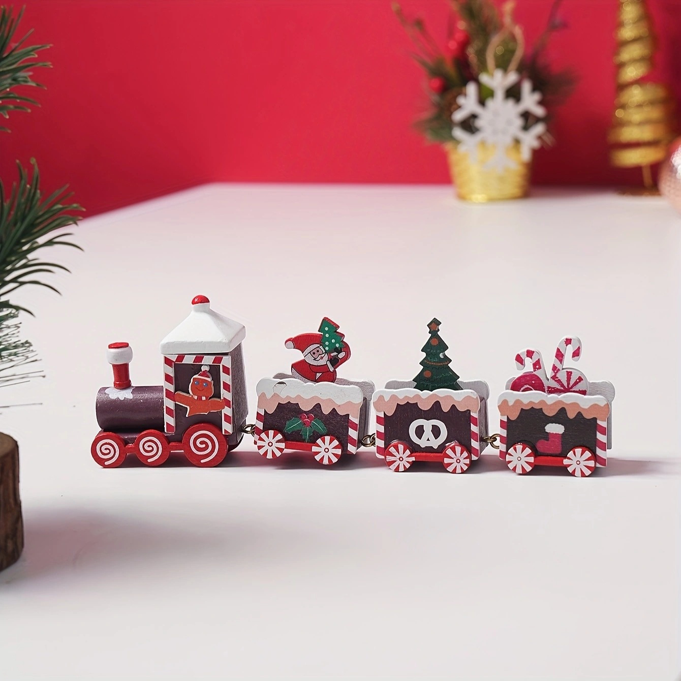 Christmas Decorations Wooden Train Children's Gifts Christmas Small Gifts Window Decoration 4 Christmas Decorations Wooden Train Children's Gifts Christmas Small Gifts Window Decoration - Image 4