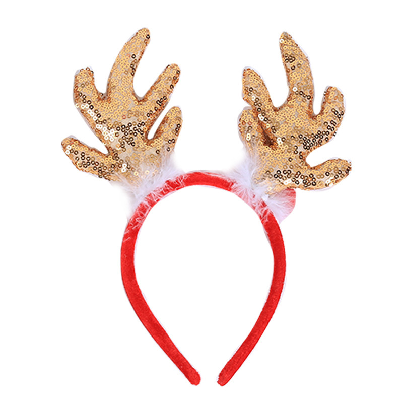 Christmas Hair Ornament With Big Antlers And Gold Sequins With Bow 2 Christmas Hair Ornament With Big Antlers And Gold Sequins With Bow - Image 2