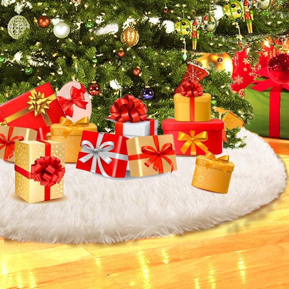 White Christmas Tree Skirt Plush Faux Fur Xmas Tree Carpet Merry Christmas Tree Decorations Ornament New Year Navidad Home Decor - Image 2