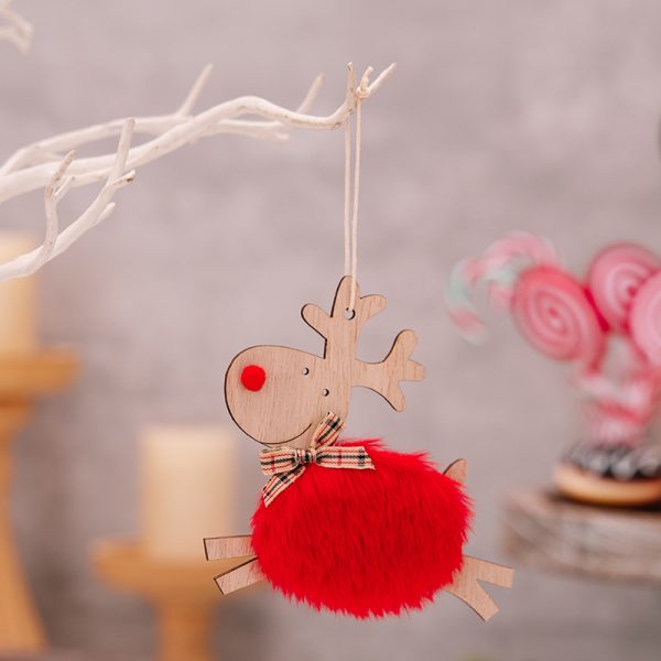 Christmas Wooden Elk Ornaments Red Lamb - Image 6