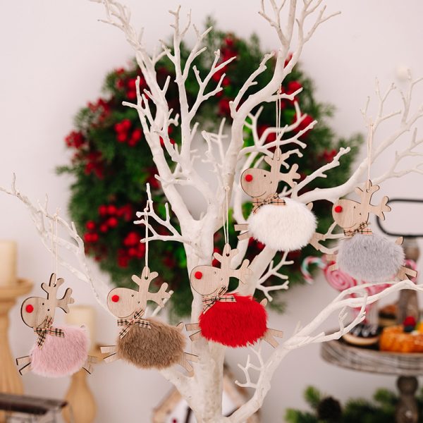 Christmas Wooden Elk Ornaments Red Lamb - Image 2
