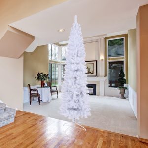 7.5 Feet White Slender Faux Christmas Tree Including Foldable Metal Stands