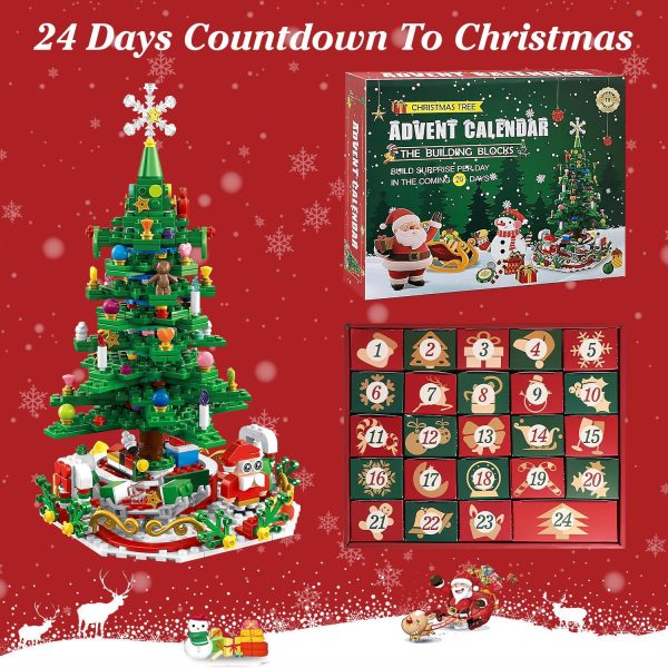2025 Year Christmas Tree Building Set With LED Light Tabletop Christmas Building Block 24 Days Christmas Countdown Calendar For Boys Girls 3-6 - Image 5