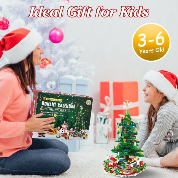 2025 Year Christmas Tree Building Set With LED Light Tabletop Christmas Building Block 24 Days Christmas Countdown Calendar For Boys Girls 3-6 - Image 6