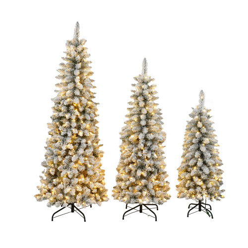 3 Pcs Flocked Artificial Christmas Tree Set With Lights, 4ft 5ft 6ft Christmas Snow Tree Set, Christmas Decor - Image 3