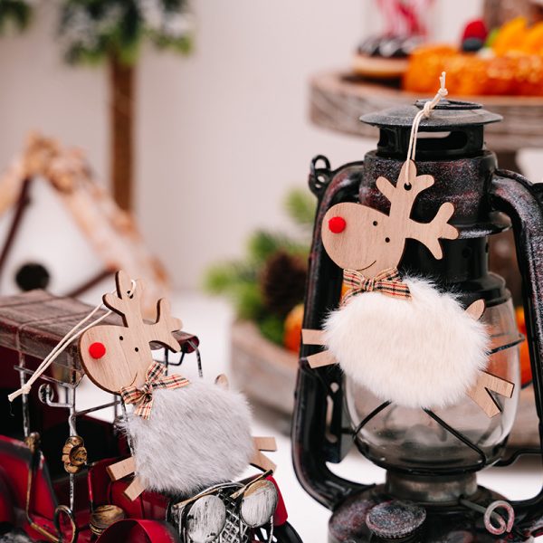 Christmas Wooden Elk Ornaments Red Lamb - Image 3