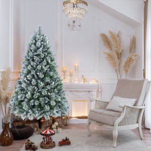 4FT Snow Flocked Christmas Tree Premium Artificial Christmas Tree With 404 Mixed PE Leaves & Tips, Small Realistic Full Pine Unlit Faux Xmas Tree With Snow For Home Office Holiday Decor