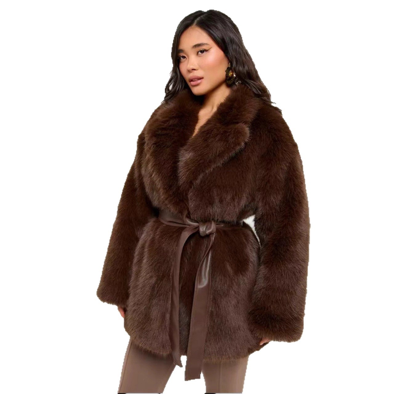 With Belt Artificial Wool Coat Mid-length 4 With Belt Artificial Wool Coat Mid-length - Image 4