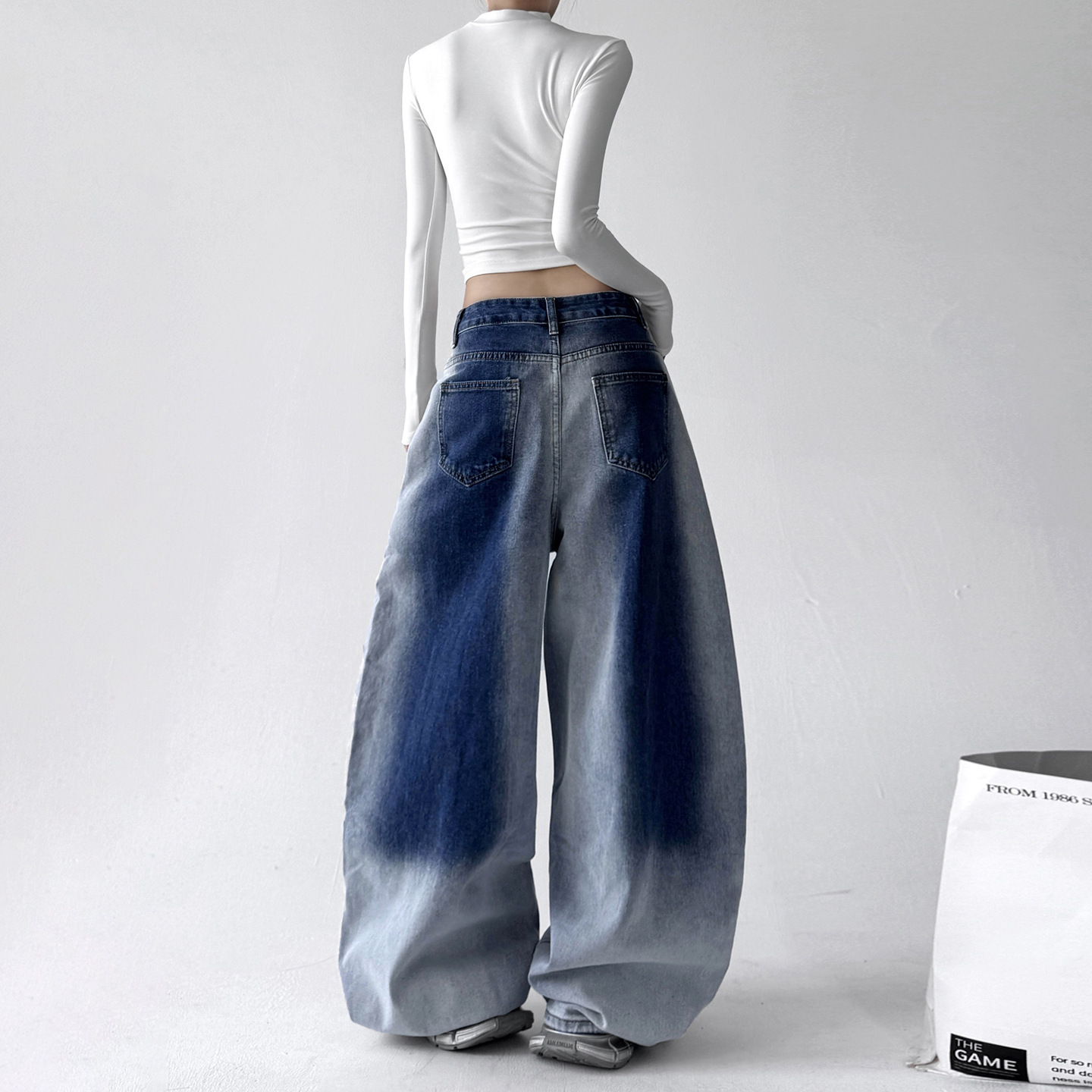 Retro Gradient American All-match Loose Machete Casual Denim Trousers American - Image 3