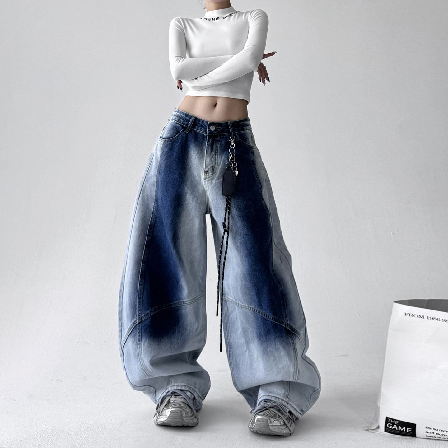 Retro Gradient American All-match Loose Machete Casual Denim Trousers American - Image 4