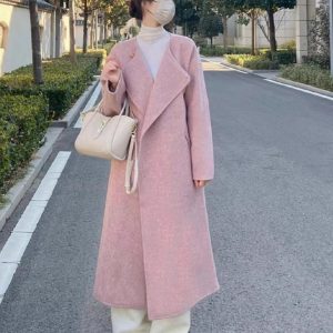 korean woolen overcoat pink loose slimming design
