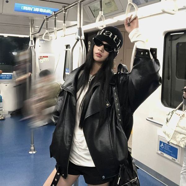 Biker's Leather Jacket Women's Loose All-match Retro 5 Biker's Leather Jacket Women's Loose All-match Retro - Image 5