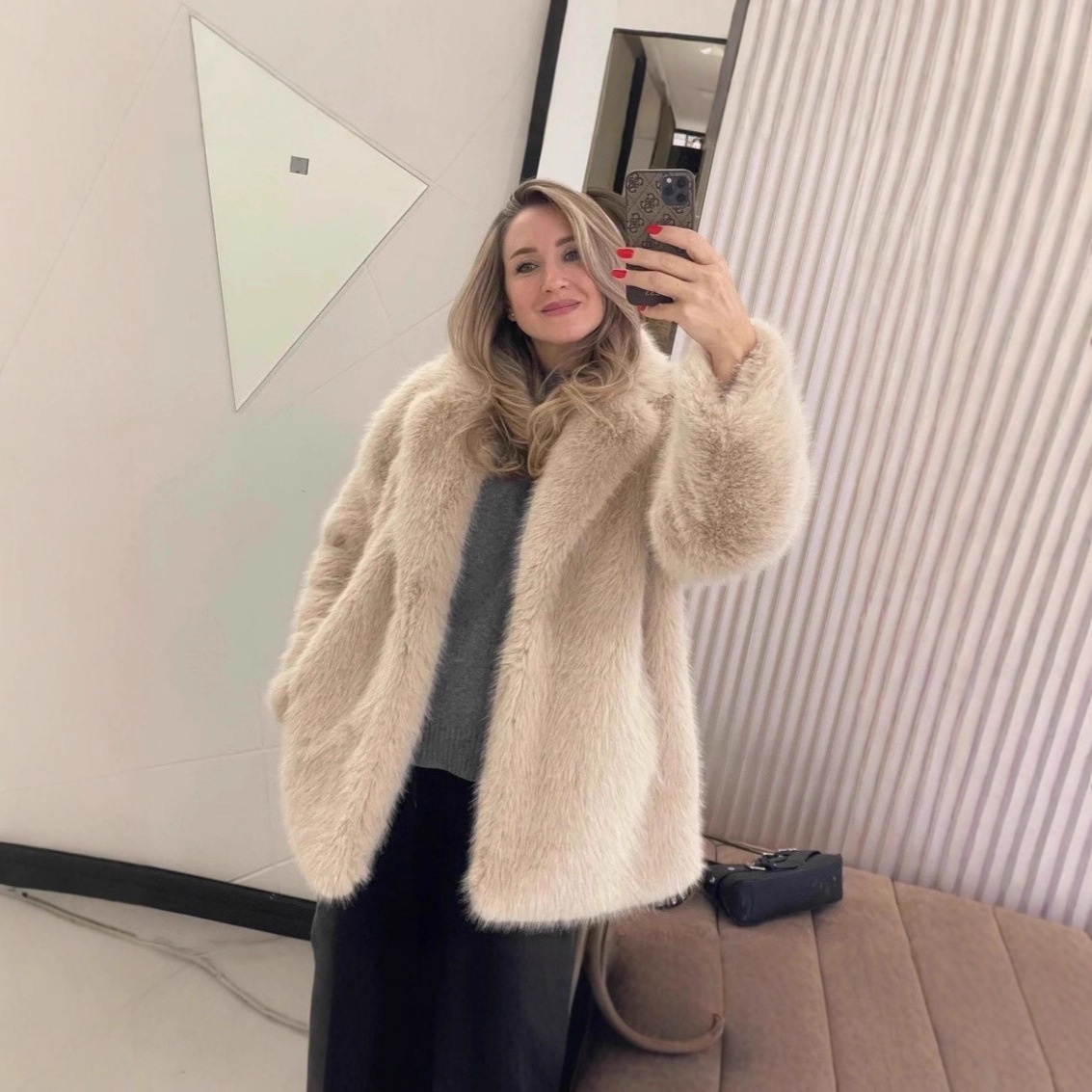 With Belt Artificial Wool Coat Mid-length 1 With Belt Artificial Wool Coat Mid-length