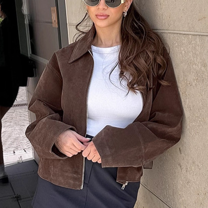 Vintage Brown Suede Lapel Baggy Coat - Image 2