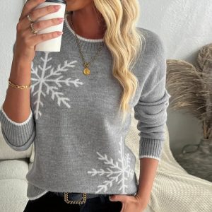 Autumn And Winter Half-high Collar Crocheted Gray Sweater