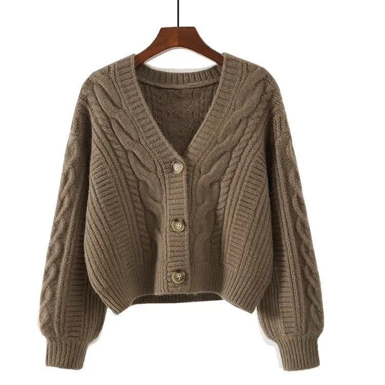 Retro V-neck Knitted Cardigan Women's Short Sweater 3 Retro V-neck Knitted Cardigan Women's Short Sweater - Image 3