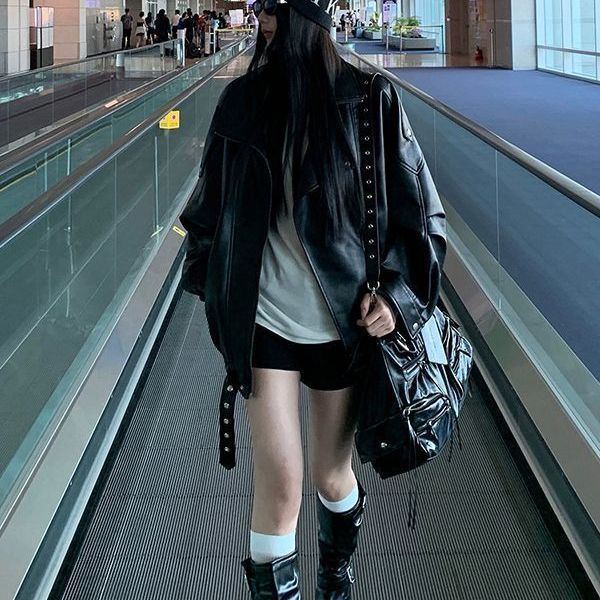 Biker's Leather Jacket Women's Loose All-match Retro 2 Biker's Leather Jacket Women's Loose All-match Retro - Image 2