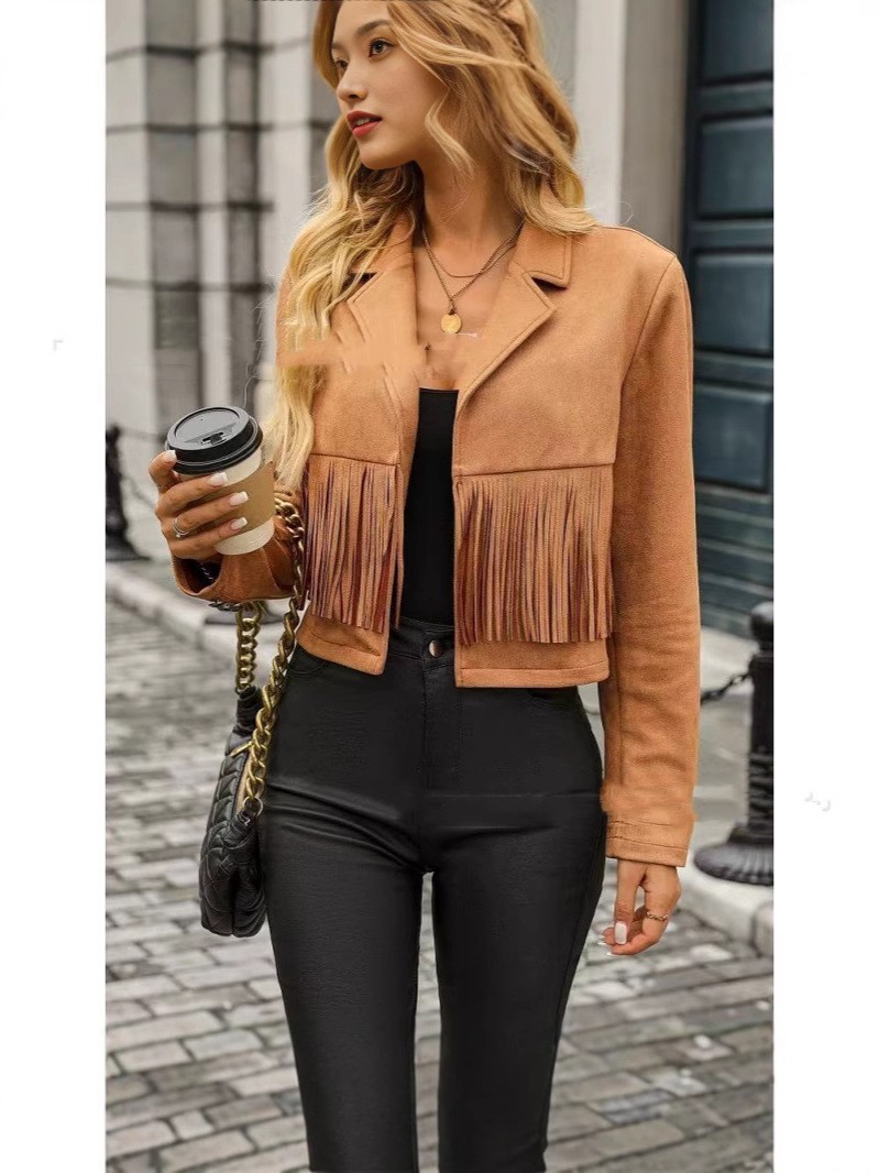 Long Sleeve Locomotive Style Suede Short Tassel Coat 3 Long Sleeve Locomotive Style Suede Short Tassel Coat - Image 3