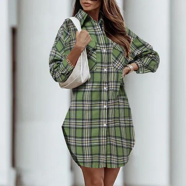 Women's Printed Plaid Plus Size Pocket Shirt Dress 5 Women's Printed Plaid Plus Size Pocket Shirt Dress - Image 5
