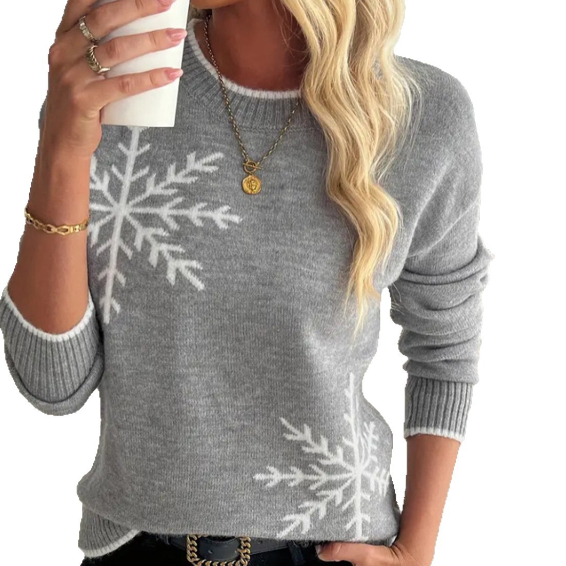 Autumn And Winter Half-high Collar Crocheted Gray Sweater 5 Autumn And Winter Half-high Collar Crocheted Gray Sweater - Image 5