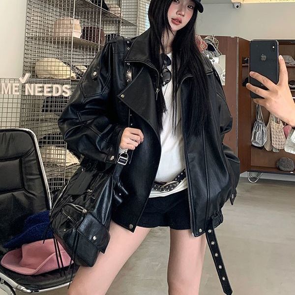 Biker's Leather Jacket Women's Loose All-match Retro 1 Biker's Leather Jacket Women's Loose All-match Retro