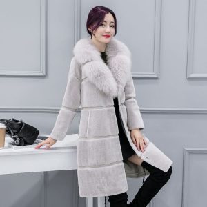 Mid-length Artificial Leather Wool Coat