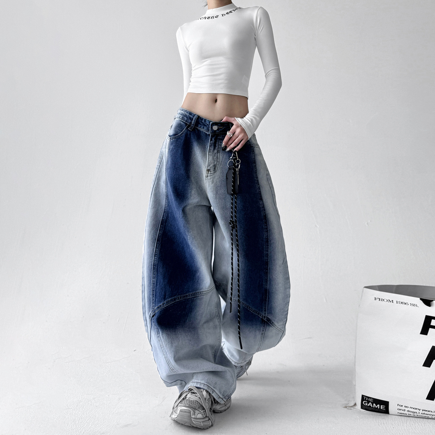 Retro Gradient American All-match Loose Machete Casual Denim Trousers American - Image 5