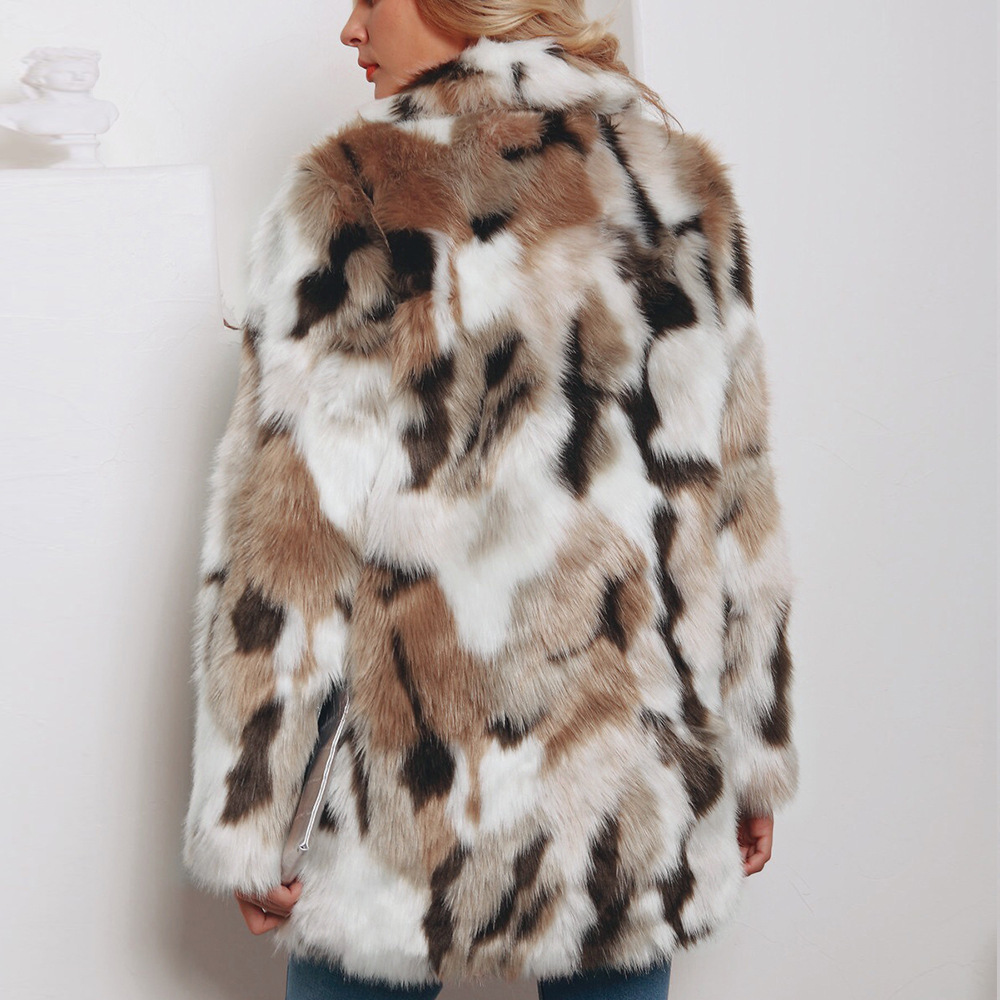 European And American Fashion Tailored Suit Collar Mixed Color Faux Fur Coat 2 European And American Fashion Tailored Suit Collar Mixed Color Faux Fur Coat - Image 2